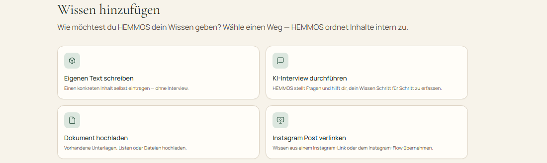 HEMMOS-Ansicht Wissen hinzufügen